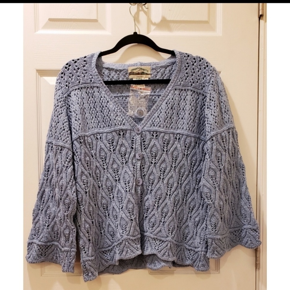 Cotton/Linen Aran Crafts Like-New Button Cardigan